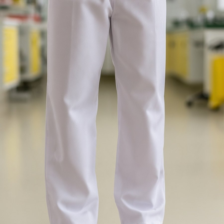 Calça branca de serviço com cós elástico