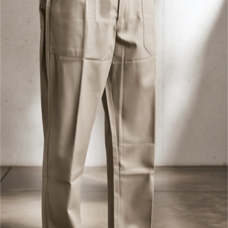 Calça de brim bege com bolsos externos