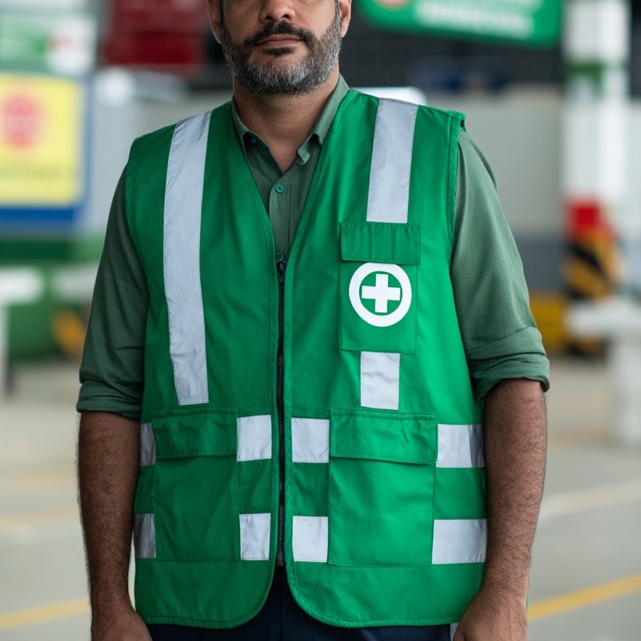 Colete verde de brigada com bolsos
